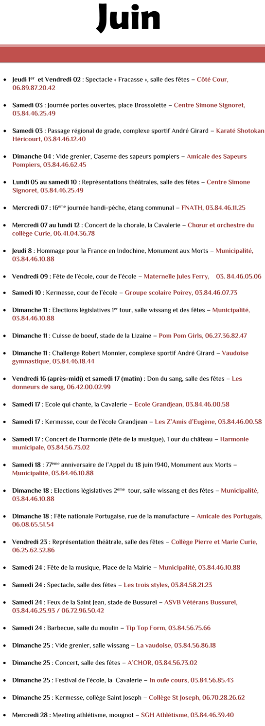 Calendrier des Fêtes JUIN 2017 Calendrier des Fêtes JUIN 2017