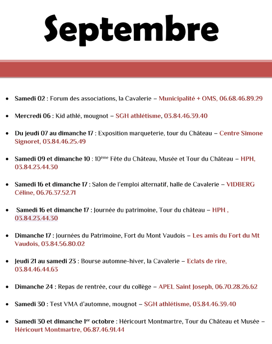 Calendrier des Fêtes SEPTEMBRE 2017 Calendrier des Fêtes SEPTEMBRE 2017