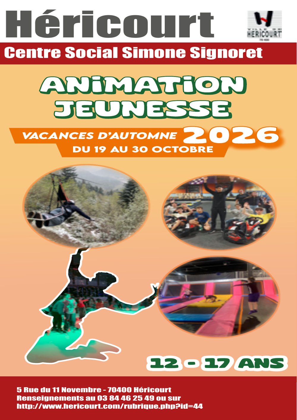 Animation Jeunesse 12-17 ans - Vacances d'automne 2026 du 19 au 30 octobre - Centre Social Simone Signoret